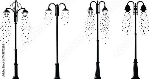 street, lamp, silhouette, light, glowing, illumination, decorative, pole, urban, outdoor, electricity, 