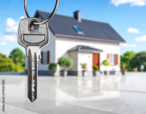 Key in front of a blurred house