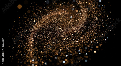 An abstract swirling galaxy of shimmering particles, evokes a sense of wonder and cosmic beauty against a black background.