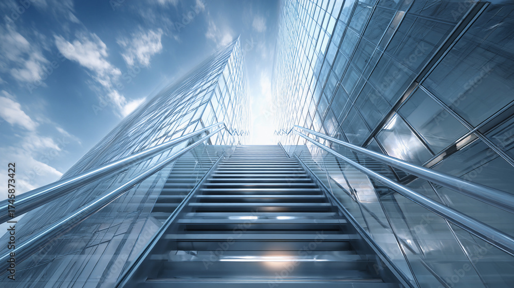 Fototapeta premium Ascending Staircase Leading to Modern Skyscrapers