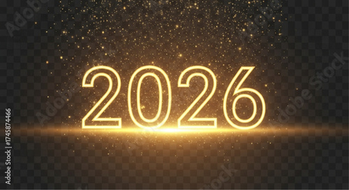 Shining Golden Digital Numbers 2026, Representing New Year or Event Date 