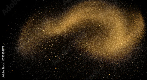 A mesmerizing cloud of golden particles swirls against a dark background, an evocative and eye-catching composition, adding a touch of luxury and sophistication.