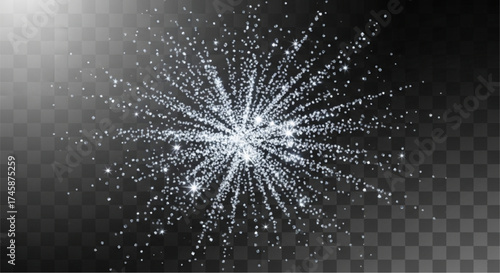 A mesmerizing digital explosion of glittering particles burst forth, spreading shimmering light with vibrant energy, a visual spectacle.