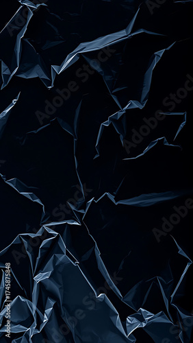 Plastic overlay texture of realistic crumpled transparent plastic film wrap on black background wrin