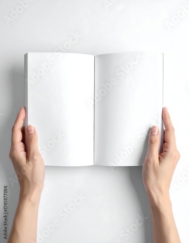 Wallpaper Mural Open blank book held in hands, top view Torontodigital.ca