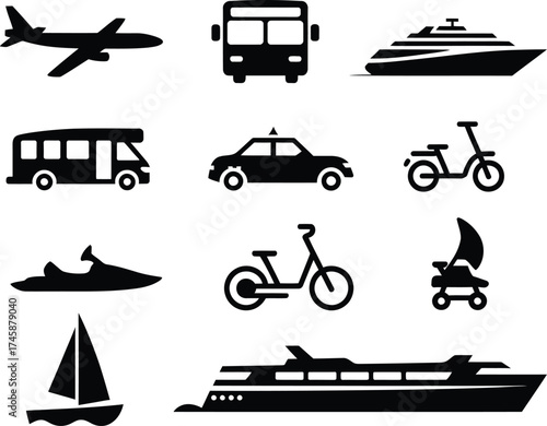 Silhouetted Transportation Methods Collection Perfect For Travel And Daily Commuting