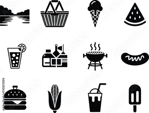 Outdoor Leisure And Food Pictogram Collection For Fun Summer Activities And Events