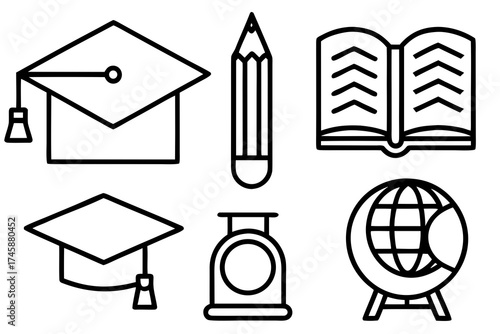 Minimal Education and Learning Line Art Icons Vector Illustration on White Background
