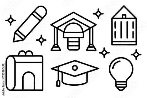 Minimal Education and Learning Line Art Icons Vector Illustration on White Background