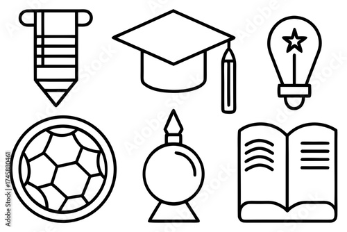Minimal Education and Learning Line Art Icons Vector Illustration on White Background