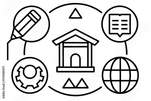 Minimal Education and Learning Line Art Icons Vector Illustration on White Background