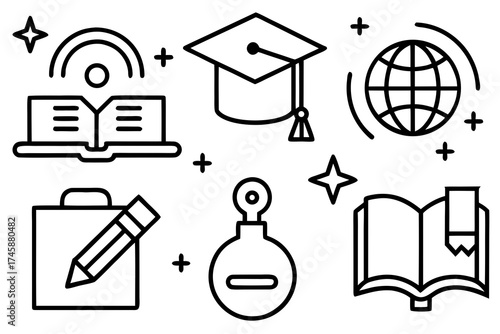 Minimal Education and Learning Line Art Icons Vector Illustration on White Background