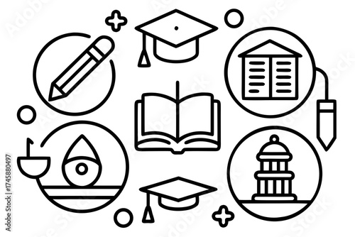 Minimal Education and Learning Line Art Icons Vector Illustration on White Background