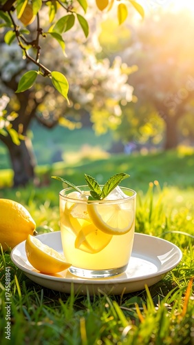 Lemonade in a garden with flowers and sunshine