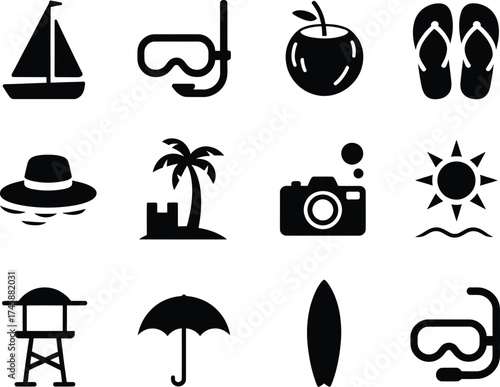 Summer Vacation and Beach Activity Symbol Collection for Creative Graphic Design Projects