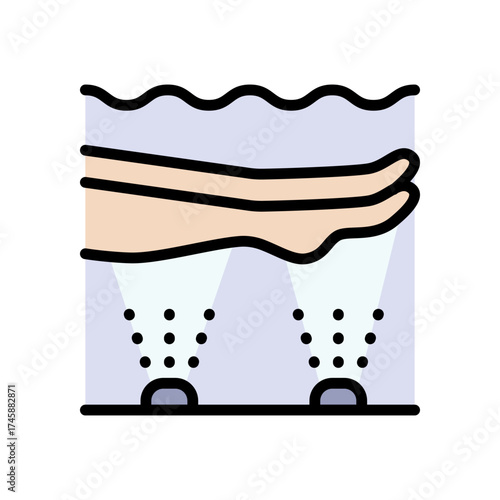 Leg hydro massage color icon. Physio therapy. Spa exercise. Spa treatment. Leg in water. Healthcare, skincare, wellness symbol. Vector isolated illustration.