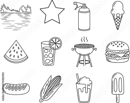 Hand drawn patriotic summer celebration elements set for festive and holiday designs