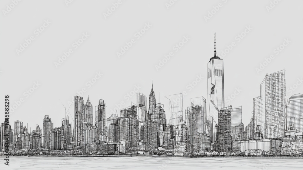 Fototapeta premium Artistic Black and White Sketch of the New York City Skyline.