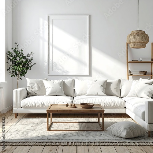 Light-filled living room with white sofa and natural elements