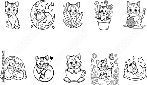 Cozy Kittens – Cat Coloring Pages Vector Collection