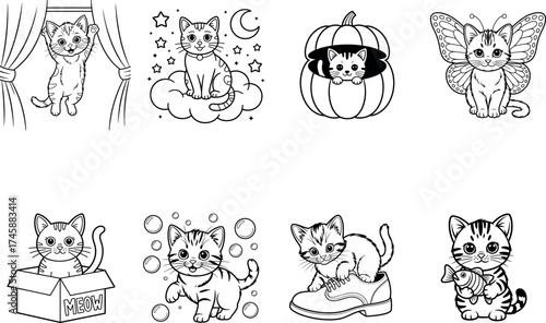Cozy Kittens – Cat Coloring Pages Vector Collection