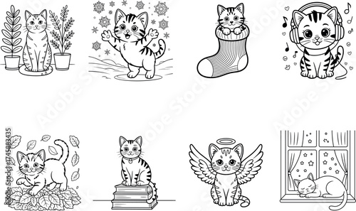 Cozy Kittens – Cat Coloring Pages Vector Collection