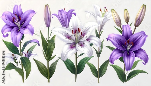 Lilies of different colors isolated on white