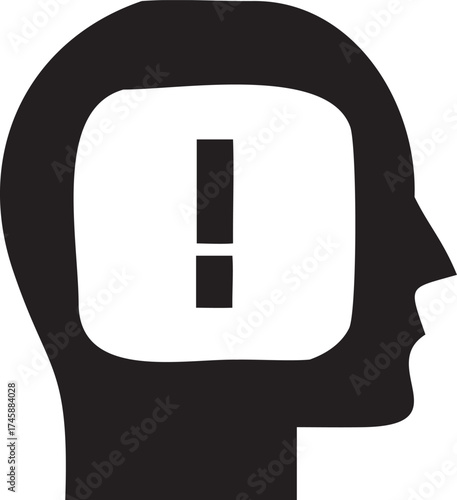 Silhouette of human head with exclamation mark inside brain symbolizing idea or alert