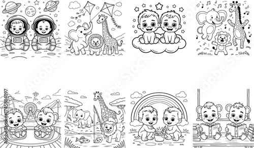 Safari Babies Coloring Pages – Cute Elephant, Giraffe & Lion Kids Activity Set
