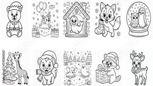 Holiday Baby Animals Winter Theme Coloring Pages
