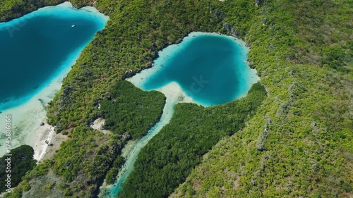 Aerial view of the blue lake in Indonesia. The Nirwana lake, Telaga Nirwana, located on Rote island in Indonesia