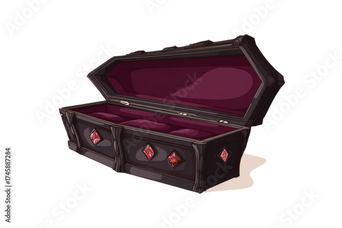 open black coffin with red gems clip art preview