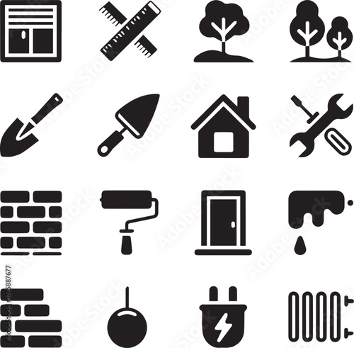 renovation and construction vector icon set illustration design tools for home repair building maintenance symbols