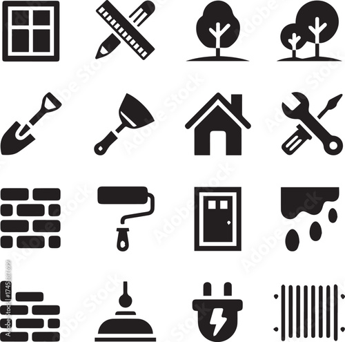 vector icon set of construction tools home repair renovation design elements illustration for maintenance and building