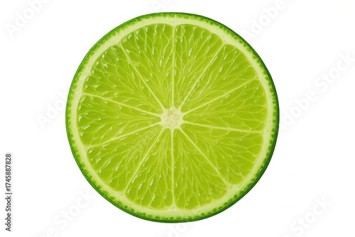 Fresh green lime slice with juicy pulp and soft pith, highlighting healthy eating choices on transparent background