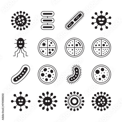 germ and virus bacteria icons set of microbiology symbols for education healthcare research laboratory and medical design