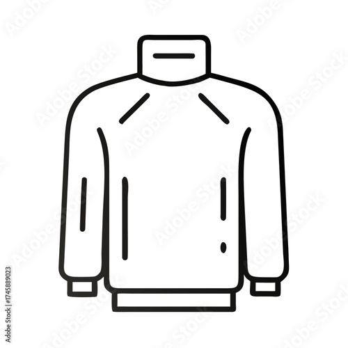 Turtleneck sweater design in vector style, black and white outline  