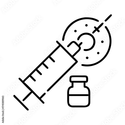 Syringe and vial with flu vaccine in minimalist line art style  