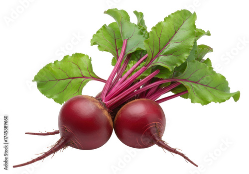Bild auf Leinwand Two fresh red beets with green leaves isolated on transparent background, health
