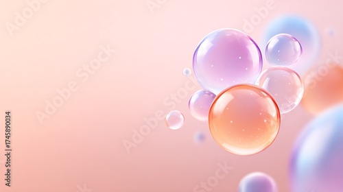 Whimsical bubbles floating gracefully against a soft pastel background, creating a dreamy atmosphere.