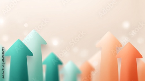 Colorful, translucent arrows pointing upward against a soft beige background creating a sense of growth and progress