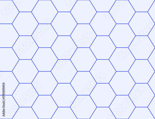 Hexagonal grid or honeycomb structure. Vector endless repeating seamless pattern of rectangular horizontal shape.