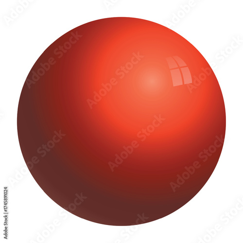 Glass red ball or precious pearl. Glossy realistic ball, 3D abstract vector illustration highlighted on a white background. Big metal bubble with shadow.