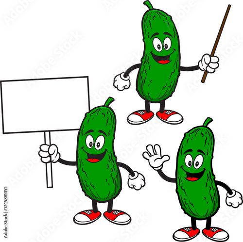 Pickle Mascot Set 02, Hand Drawn illustrations of Pickle Mascots in various poses.