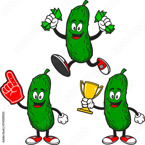 Pickle Mascot Set 03, Hand Drawn illustrations of Pickle Mascots in various poses.