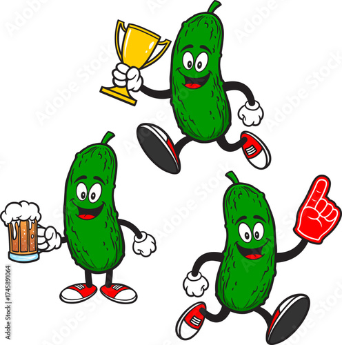 Pickle Mascot Set 05, Hand Drawn illustrations of Pickle Mascots in various poses.