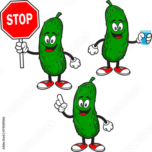 Pickle Mascot Set 04, Hand Drawn illustrations of Pickle Mascots in various poses.
