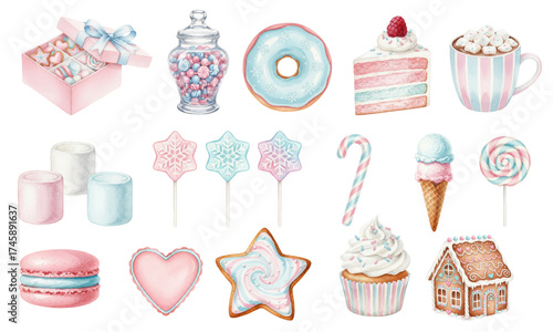 Pastel Watercolor Winter Sweets Set – Doughnuts and Cookies