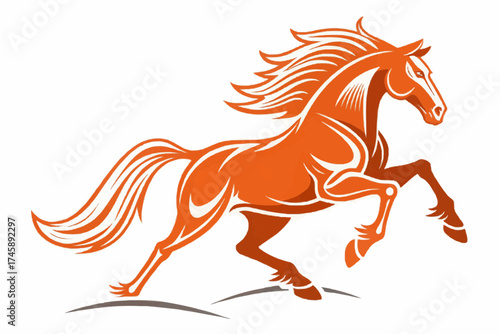 Illustration of a stylized orange horse in a dynamic running pose on a white background design vector