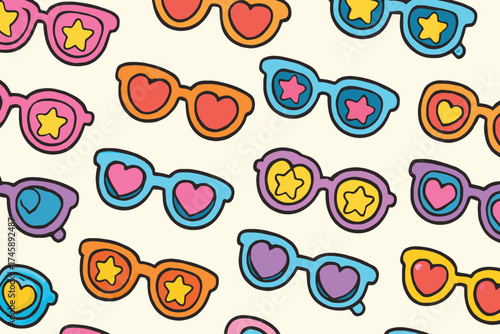 Fun and colorful heart shaped sunglasses with star cutouts pattern